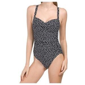 NWT NIPTUCK Joanne Black Polka Dot Print One-piece Swimsuit. Size 8